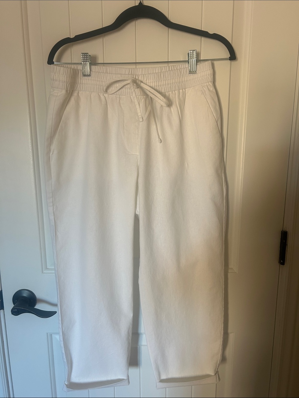 J. Crew Factory Linen Blend White Drawstring Pants